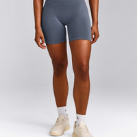 EffortlessLift™ Seamless Mid Rise Shorts with Grey Logo | Light Granite Blue