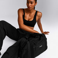EffortlessLift™ Square Neck Sports Bra with Grey Logo | Black