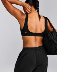 EffortlessLift™ Square Neck Sports Bra with Grey Logo | Black