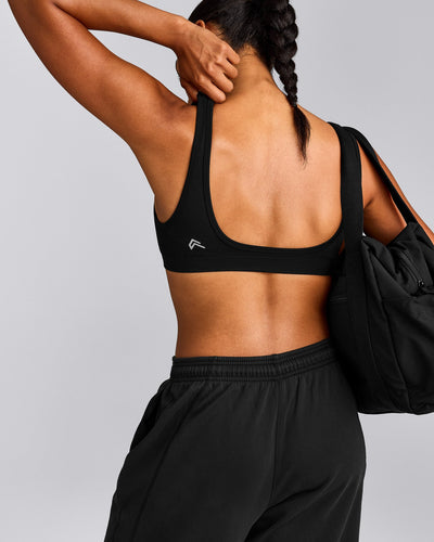 EffortlessLift™ Square Neck Sports Bra with Grey Logo | Black