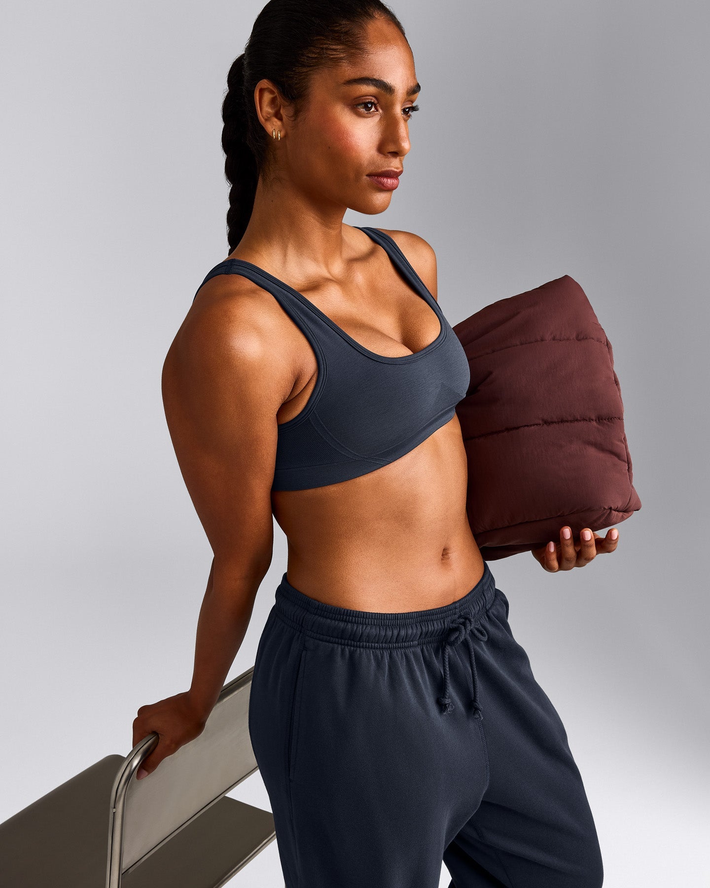EffortlessLift™ Square Neck Sports Bra with Grey Logo | True Blue