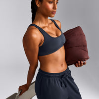 EffortlessLift™ Square Neck Sports Bra with Grey Logo | True Blue