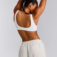 EffortlessLift™ Square Neck Sports Bra with Grey Logo | White