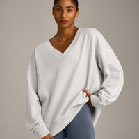 Cotton Vintage Lounge V Neck Sweatshirt | Light Grey Marl