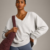Cotton Vintage Lounge V Neck Sweatshirt | Light Grey Marl
