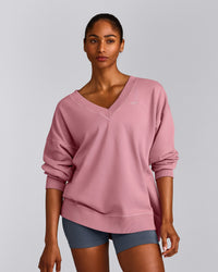 Cotton Vintage Lounge V Neck Sweatshirt | Orchid Haze