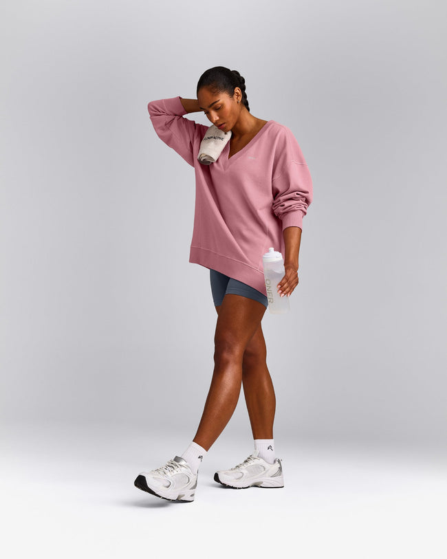 Cotton Vintage Lounge V Neck Sweatshirt | Orchid Haze