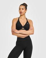 Unified Twist Sports Bra White Logo | Black