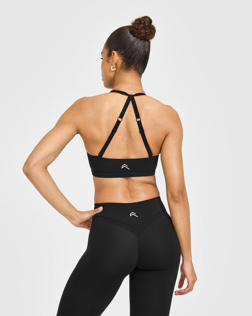 Unified Twist Sports Bra White Logo | Black