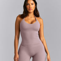 SoftMotion™ Strappy Halter Neck Tank Top with Built in Bra Shelf New Branding | Dusty Purple
