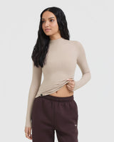 Mellow™ Rib Mock Neck Long Sleeve Top | Mushroom Brown