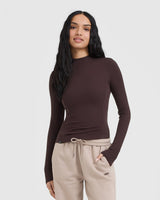 Mellow™ Rib Mock Neck Long Sleeve Top | Plum Brown