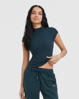 Mellow™ Rib Mock Neck T-Shirt | Oil Blue