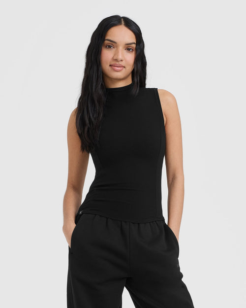 Oner Modal Mellow Rib Mock Neck Tank | Black