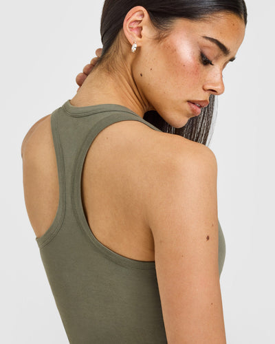 Cotton Fitted Mid Vest with Grey Logo | Alpine Green