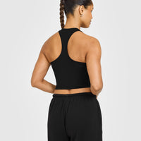 Cotton Fitted Mid Vest with Grey Logo | Black