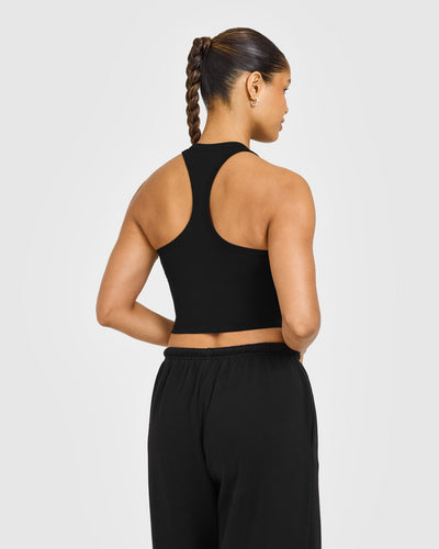 Cotton Fitted Mid Vest with Grey Logo | Black