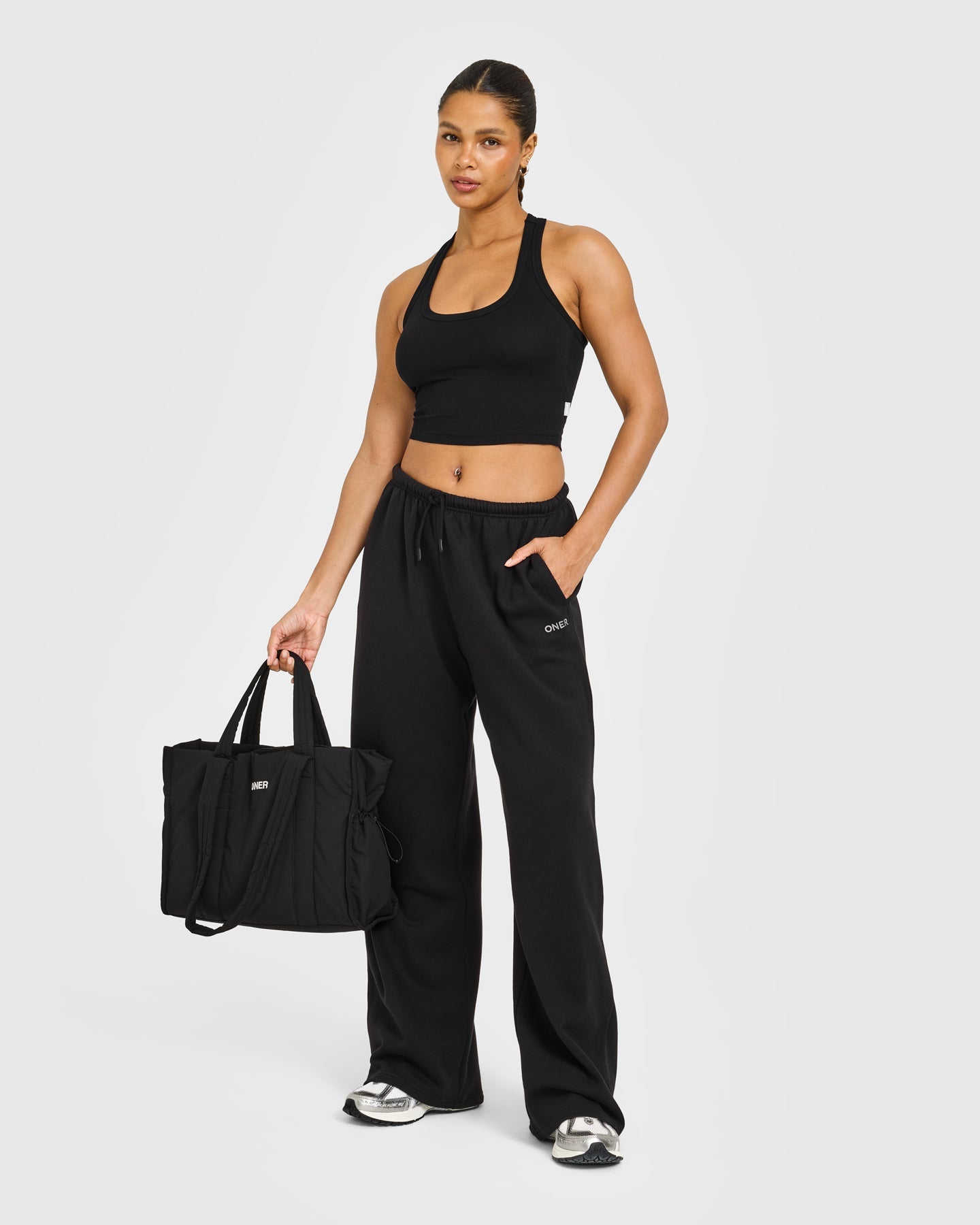 Cotton Fitted Mid Vest with Grey Logo | Black