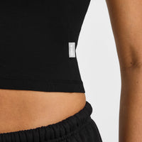 Cotton Fitted Mid Vest with Grey Logo | Black