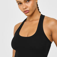 Cotton Fitted Mid Vest with Grey Logo | Black