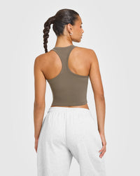 Cotton Fitted Mid Vest | Moss Brown