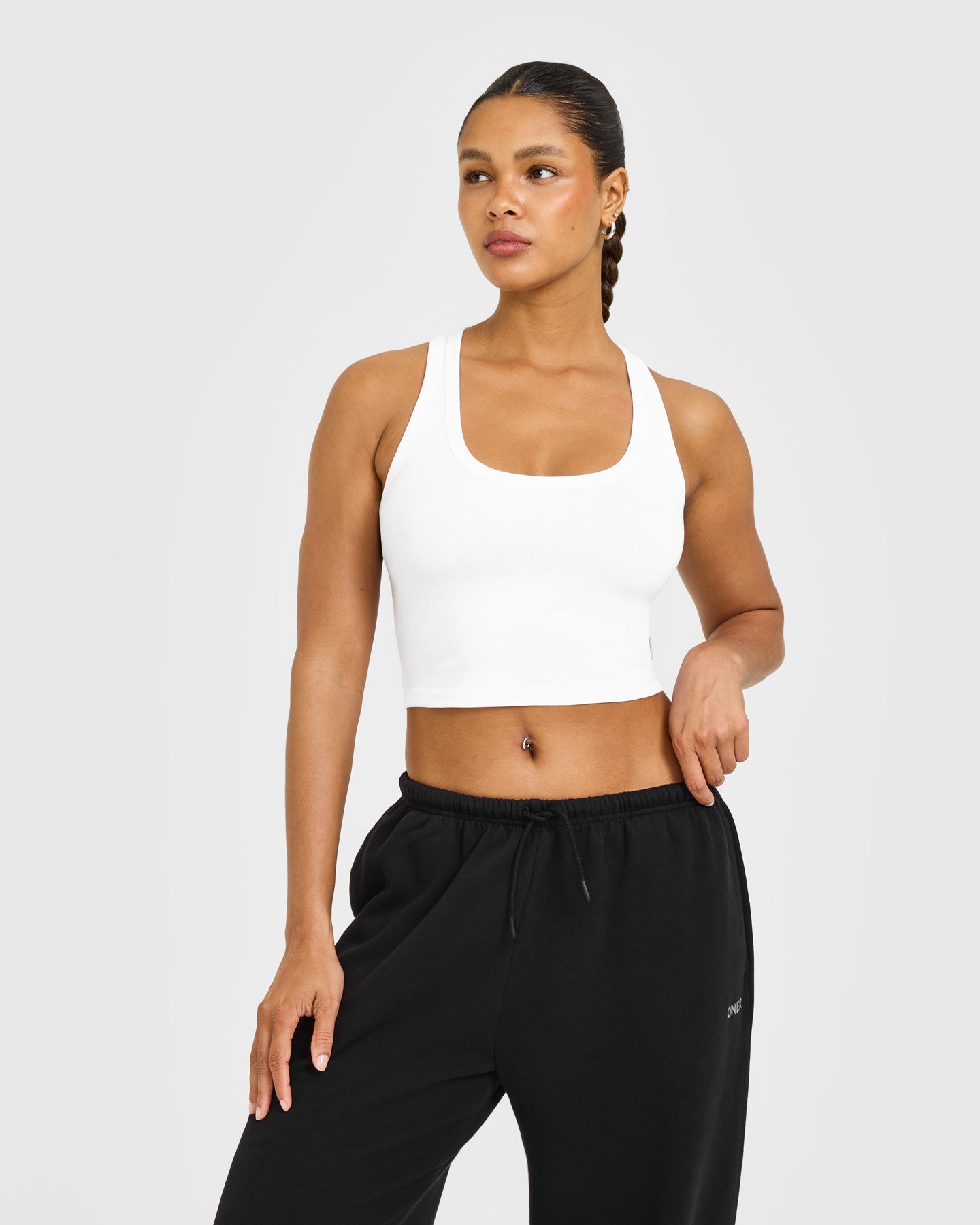 Cotton Fitted Mid Vest with Grey Logo | White