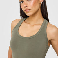 Cotton Fitted Vest with Grey Logo | Alpine Green