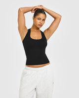 Cotton Fitted Vest with Grey Logo | Black