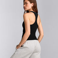 Cotton Fitted Vest with Grey Logo | Black