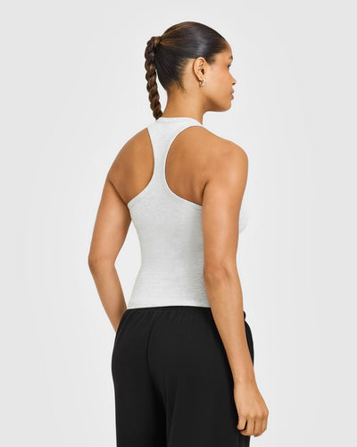 Cotton Fitted Vest with Grey Logo | Light Grey Marl