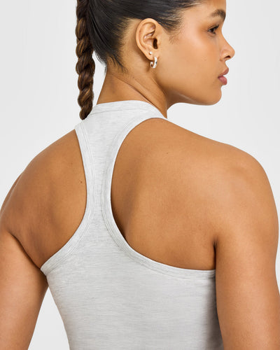 Cotton Fitted Vest with Grey Logo | Light Grey Marl