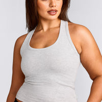 Cotton Fitted Vest with Grey Logo | Light Grey Marl