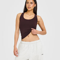 Cotton Fitted Vest with Grey Logo | Plum Brown