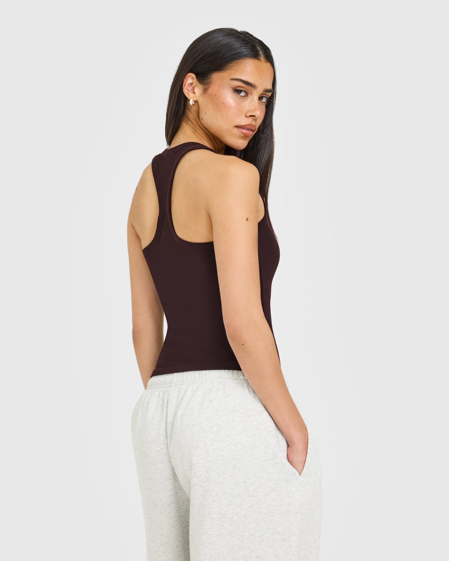 Cotton Fitted Vest with Grey Logo | Plum Brown