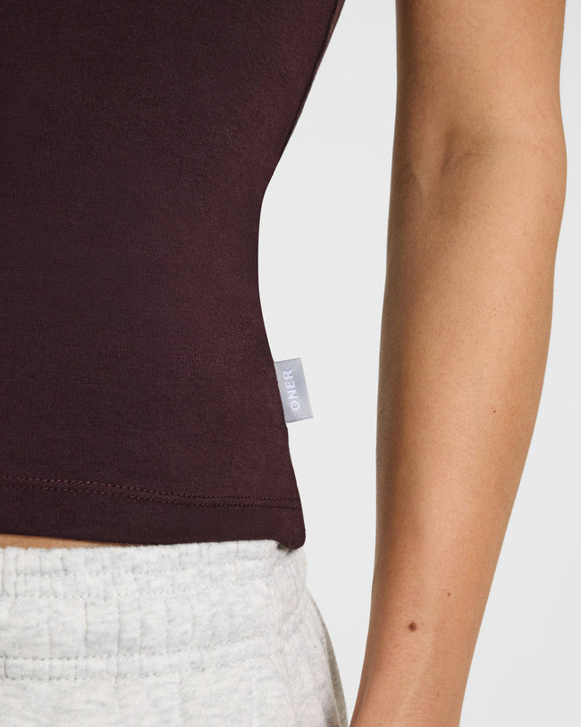 Cotton Fitted Vest with Grey Logo | Plum Brown