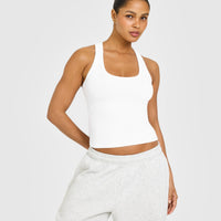 Cotton Fitted Vest with Grey Logo | White