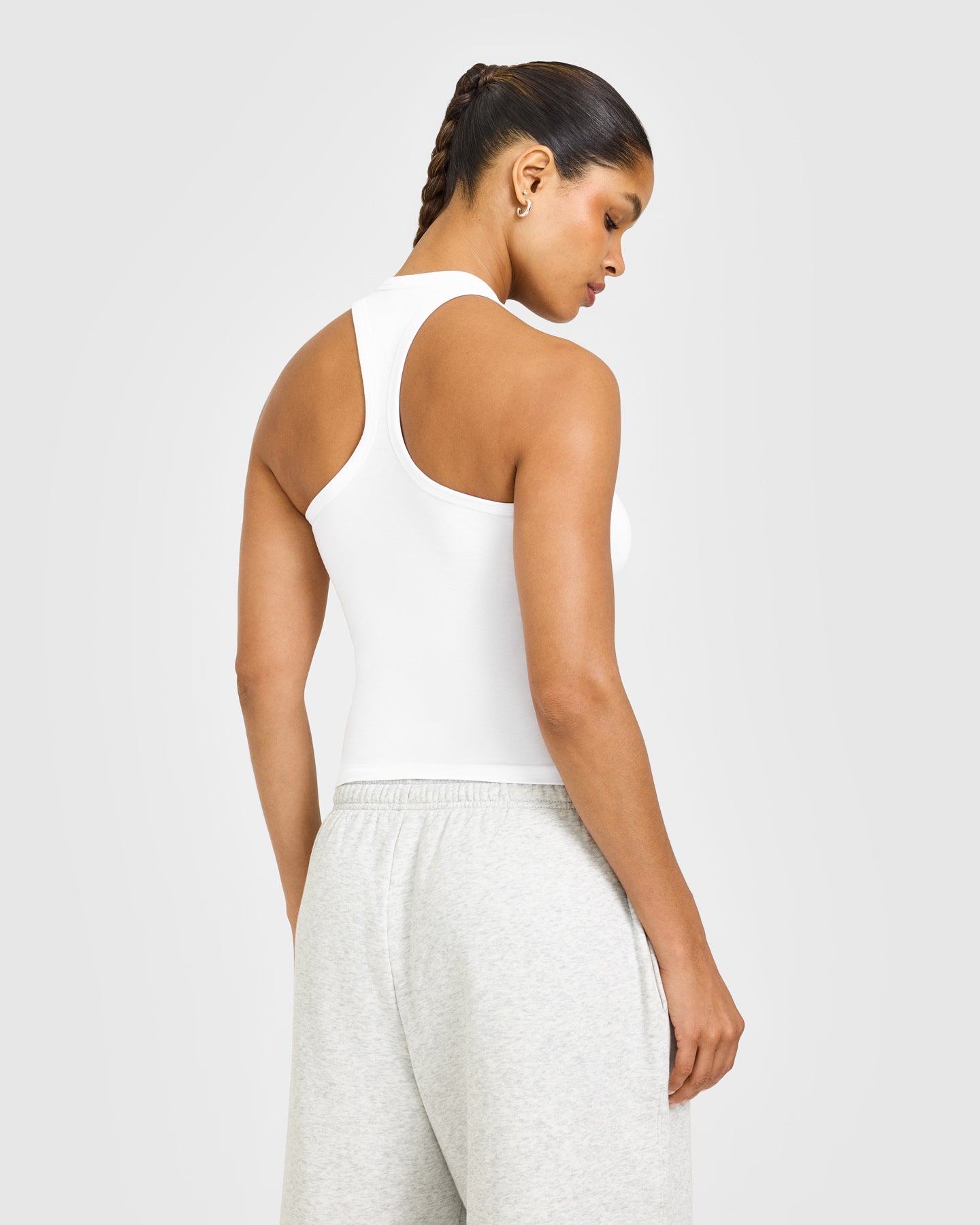 Cotton Fitted Vest with Grey Logo | White