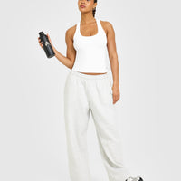 Cotton Fitted Vest with Grey Logo | White