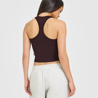 Cotton Fitted Mid Vest with Grey Logo | Plum Brown