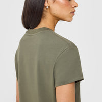 Cotton Relaxed T-Shirt with Grey Logo | Alpine Green