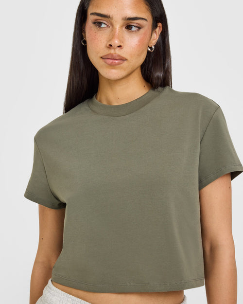 Cotton Relaxed T-Shirt with Grey Logo | Alpine Green
