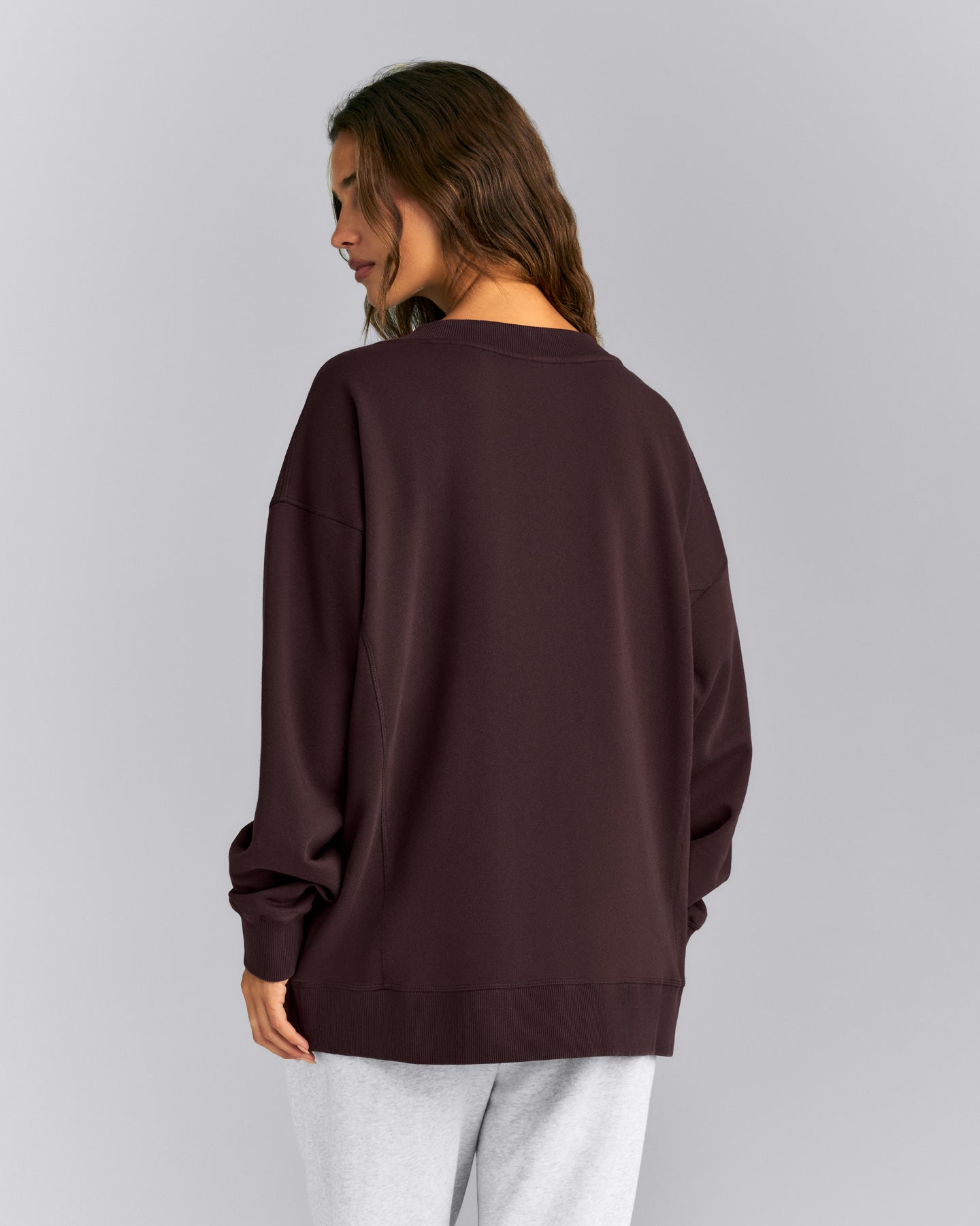 Cotton Vintage Lounge V Neck Sweatshirt | Washed Plum Brown