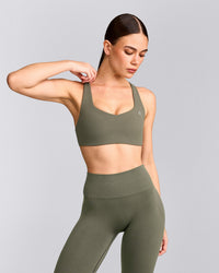 EasyLift™ Cross Back Sports Bra with Grey Logo | Alpine Green