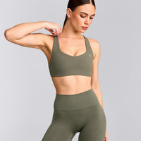 EasyLift™ Cross Back Sports Bra with Grey Logo | Alpine Green