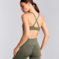 EasyLift™ Cross Back Sports Bra with Grey Logo | Alpine Green