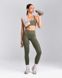 EasyLift™ Cross Back Sports Bra with Grey Logo | Alpine Green