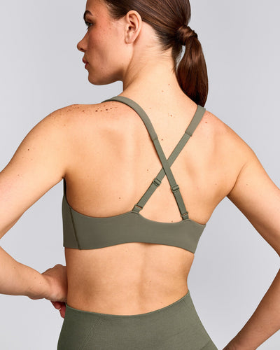 EasyLift™ Cross Back Sports Bra with Grey Logo | Alpine Green
