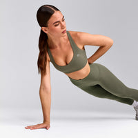 EasyLift™ Cross Back Sports Bra with Grey Logo | Alpine Green