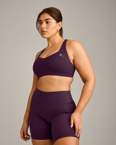 EasyLift™ Cross Back Sports Bra with Grey Logo | Blackberry Purple