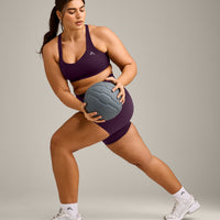 EasyLift™ Cross Back Sports Bra with Grey Logo | Blackberry Purple